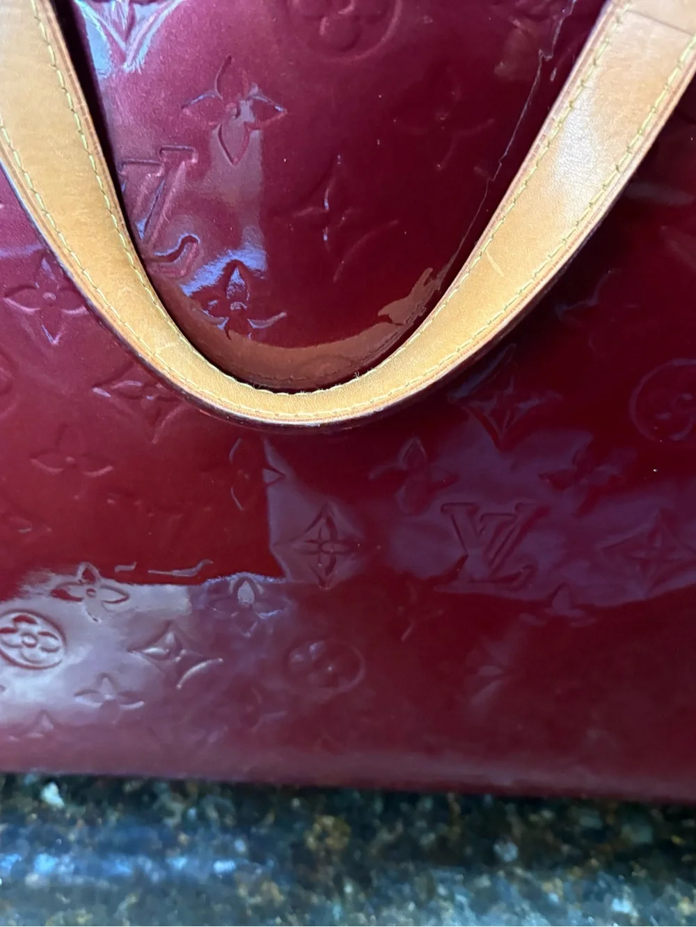 Authentic Louis Vuitton Vernis Satchel in Burgundy with Natural Trim